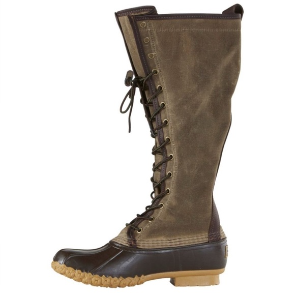 Women's LL Bean Signature Waxed-Canvas Tall Maine Hunting Shoe 16”, Size 7m - Picture 1 of 10